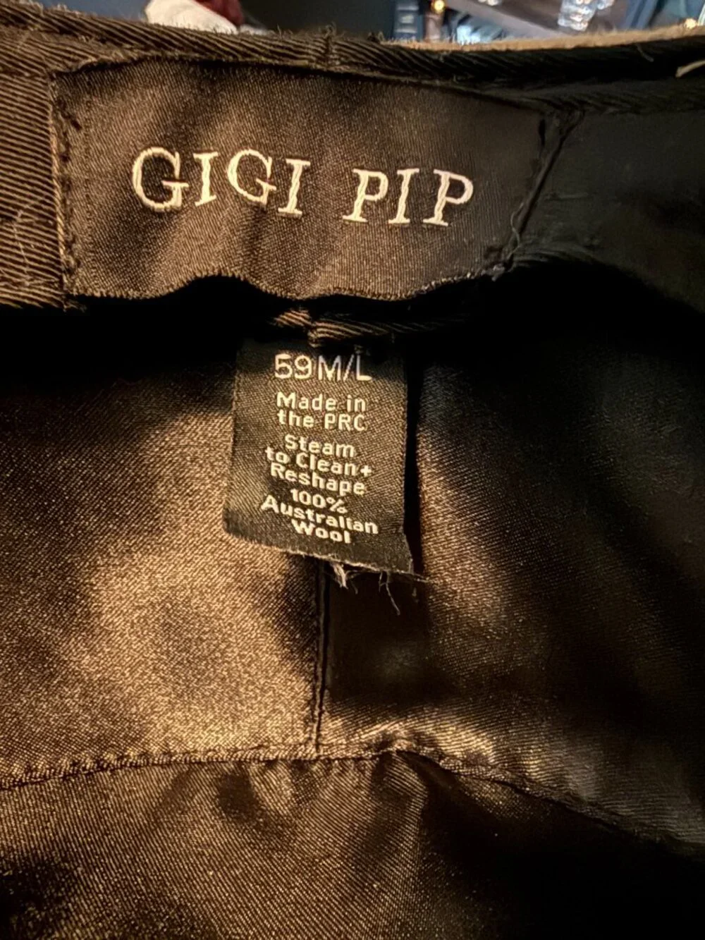 Gigi Pip Australian Wool Wide Brim Fedora Hat W/ Black Leather Chain Band 59 M/L